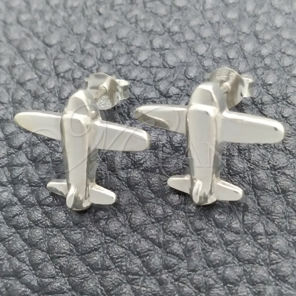 Arete Dormilona 02.399.0014 Plata Rodinada, Diseño de Avión, Pulido, Tono Plateado