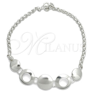 Pulsera Elegante 03.399.0001.07 Plata Rodinada, Diseño de Bola, Pulido, Tono Plateado (Grosor 02 MM, 7 Pulgadas de Largo)