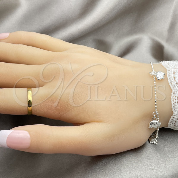 Pulsera Elegante 03.399.0002.07 Plata Rodinada, Diseño de Cascavel y Elefante, Pulido, Tono Plateado (Grosor 02 MM, 7 Pulgadas de Largo)