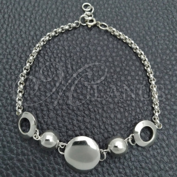 Pulsera Elegante 03.399.0003.07 Plata Rodinada, Diseño de Bead Expandible, Pulido, Tono Plateado (Grosor 02 MM, 7 Pulgadas de Largo)