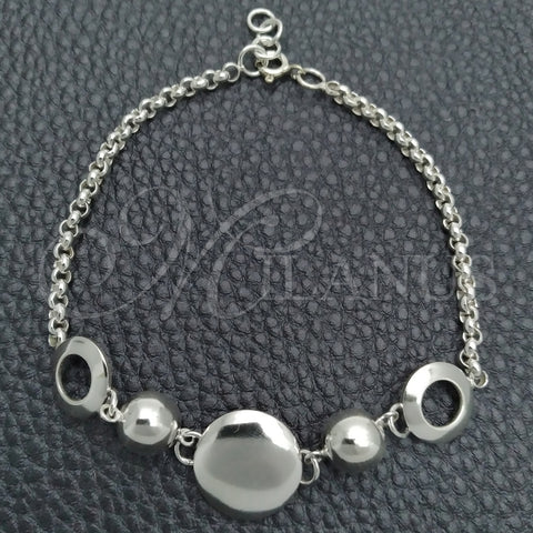 Pulsera Elegante 03.399.0003.07 Plata Rodinada, Diseño de Bead Expandible, Pulido, Tono Plateado (Grosor 02 MM, 7 Pulgadas de Largo)