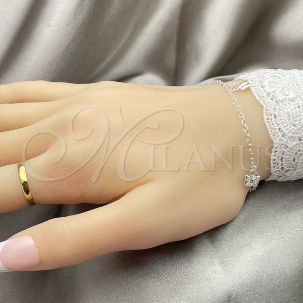 Pulsera Elegante 03.399.0004.07 Plata Rodinada, Diseño de Mariposa y Cascavel, Pulido, Tono Plateado (Grosor 02 MM, 7 Pulgadas de Largo)