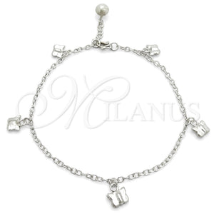 Pulsera Elegante 03.399.0004.07 Plata Rodinada, Diseño de Mariposa y Cascavel, Pulido, Tono Plateado (Grosor 02 MM, 7 Pulgadas de Largo)