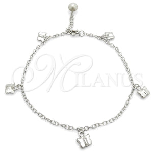 Pulsera Elegante 03.399.0004.07 Plata Rodinada, Diseño de Mariposa y Cascavel, Pulido, Tono Plateado (Grosor 02 MM, 7 Pulgadas de Largo)