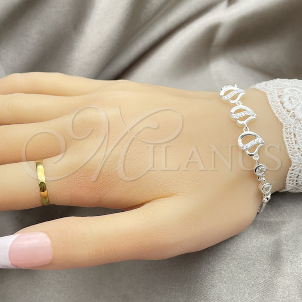 Pulsera Elegante 03.400.0001.07 Plata Rodinada, Diseño de Corazón, con Zirconia Cubica Blanca, Pulido, Tono Plateado (Grosor 02 MM, 7 Pulgadas de Largo)
