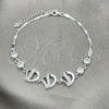 Pulsera Elegante 03.400.0001.07 Plata Rodinada, Diseño de Corazón, con Zirconia Cubica Blanca, Pulido, Tono Plateado (Grosor 02 MM, 7 Pulgadas de Largo)