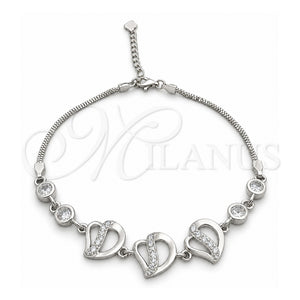 Pulsera Elegante 03.400.0001.07 Plata Rodinada, Diseño de Corazón, con Zirconia Cubica Blanca, Pulido, Tono Plateado (Grosor 02 MM, 7 Pulgadas de Largo)