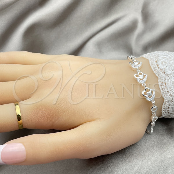 Pulsera Elegante 03.400.0002.07 Plata Rodinada, Diseño de Corazón, con Zirconia Cubica Blanca, Pulido, Tono Plateado (Grosor 02 MM, 7 Pulgadas de Largo)