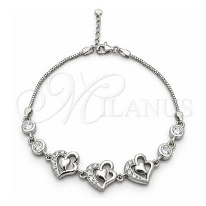 Pulsera Elegante 03.400.0002.07 Plata Rodinada, Diseño de Corazón, con Zirconia Cubica Blanca, Pulido, Tono Plateado (Grosor 02 MM, 7 Pulgadas de Largo)