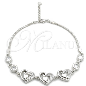 Pulsera Elegante 03.400.0003.07 Plata Rodinada, Diseño de Corazón, con Zirconia Cubica Blanca, Pulido, Tono Plateado (Grosor 02 MM, 7 Pulgadas de Largo)