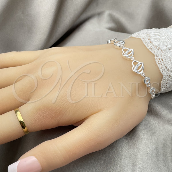 Pulsera Elegante 03.400.0004.07 Plata Rodinada, Diseño de Corazón, con Zirconia Cubica Blanca, Pulido, Tono Plateado (Grosor 02 MM, 7 Pulgadas de Largo)