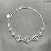 Pulsera Elegante 03.400.0004.07 Plata Rodinada, Diseño de Corazón, con Zirconia Cubica Blanca, Pulido, Tono Plateado (Grosor 02 MM, 7 Pulgadas de Largo)
