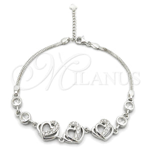 Pulsera Elegante 03.400.0005.07 Plata Rodinada, Diseño de Corazón, con Zirconia Cubica Blanca, Pulido, Tono Plateado (Grosor 02 MM, 7 Pulgadas de Largo)