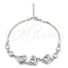 Pulsera Elegante 03.400.0005.07 Plata Rodinada, Diseño de Corazón, con Zirconia Cubica Blanca, Pulido, Tono Plateado (Grosor 02 MM, 7 Pulgadas de Largo)
