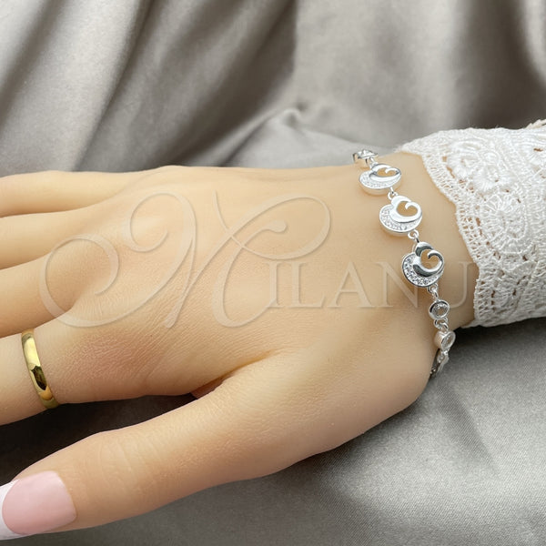 Pulsera Elegante 03.400.0007.07 Plata Rodinada, Diseño de Corazón, con Zirconia Cubica Blanca, Pulido, Tono Plateado (Grosor 02 MM, 7 Pulgadas de Largo)