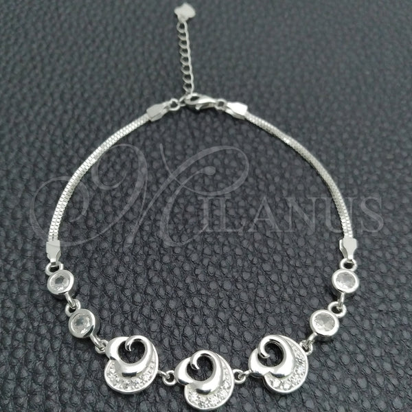 Pulsera Elegante 03.400.0007.07 Plata Rodinada, Diseño de Corazón, con Zirconia Cubica Blanca, Pulido, Tono Plateado (Grosor 02 MM, 7 Pulgadas de Largo)