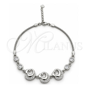 Pulsera Elegante 03.400.0007.07 Plata Rodinada, Diseño de Corazón, con Zirconia Cubica Blanca, Pulido, Tono Plateado (Grosor 02 MM, 7 Pulgadas de Largo)