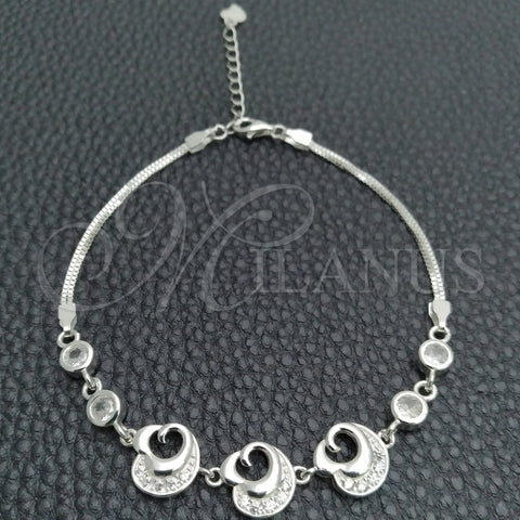 Pulsera Elegante 03.400.0007.07 Plata Rodinada, Diseño de Corazón, con Zirconia Cubica Blanca, Pulido, Tono Plateado (Grosor 02 MM, 7 Pulgadas de Largo)