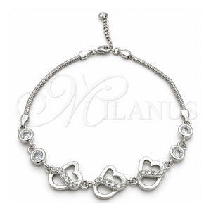 Pulsera Elegante 03.400.0009.07 Plata Rodinada, Diseño de Corazón, con Zirconia Cubica Blanca, Pulido, Tono Plateado (Grosor 02 MM, 7 Pulgadas de Largo)