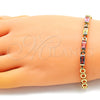 Pulsera Elegante 03.283.0127.07 Oro Laminado, Diseño de Baguette, con Multicolor Zirconia Cubica, Pulido, Tono Dorado (05 MM Thickness, 7 Inches Length)