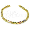 Pulsera Elegante 03.283.0127.07 Oro Laminado, Diseño de Baguette, con Multicolor Zirconia Cubica, Pulido, Tono Dorado (05 MM Thickness, 7 Inches Length)