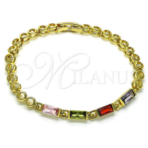 Pulsera Elegante 03.283.0127.07 Oro Laminado, Diseño de Baguette, con Multicolor Zirconia Cubica, Pulido, Tono Dorado (05 MM Thickness, 7 Inches Length)