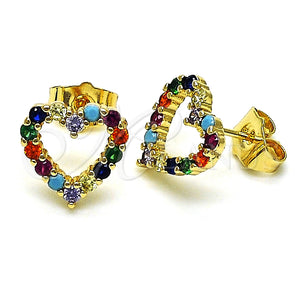 Arete Dormilona 02.210.0665.1 Oro Laminado, Diseño de Corazón, con Multicolor Zirconia Cubica, Pulido, Tono Dorado