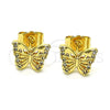 Arete Dormilona 02.210.0666 Oro Laminado, Diseño de Mariposa, con Blanca Micro Pave, Pulido, Tono Dorado