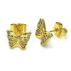 Arete Dormilona 02.210.0666 Oro Laminado, Diseño de Mariposa, con Blanca Micro Pave, Pulido, Tono Dorado