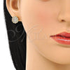 Arete Dormilona 02.210.0668 Oro Laminado, Diseño de Flor, con Blanca Micro Pave, Pulido, Tono Dorado