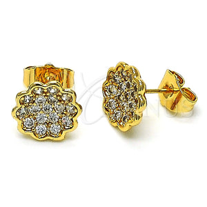 Arete Dormilona 02.210.0668 Oro Laminado, Diseño de Flor, con Blanca Micro Pave, Pulido, Tono Dorado