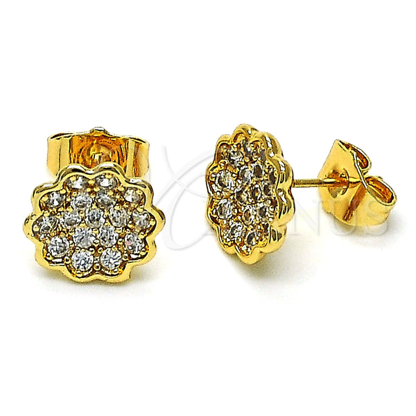 Arete Dormilona 02.210.0668 Oro Laminado, Diseño de Flor, con Blanca Micro Pave, Pulido, Tono Dorado