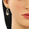 Arete Colgante 02.210.0669 Oro Laminado, Diseño de Paperclip y Corazón, con Blanca Micro Pave, Pulido, Tono Dorado