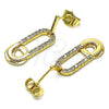 Arete Colgante 02.210.0669 Oro Laminado, Diseño de Paperclip y Corazón, con Blanca Micro Pave, Pulido, Tono Dorado
