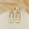 Arete Colgante 02.210.0669 Oro Laminado, Diseño de Paperclip y Corazón, con Blanca Micro Pave, Pulido, Tono Dorado