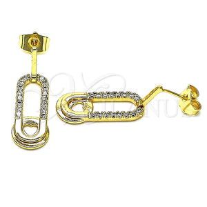 Arete Colgante 02.210.0669 Oro Laminado, Diseño de Paperclip y Corazón, con Blanca Micro Pave, Pulido, Tono Dorado