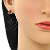 Arete Dormilona 02.210.0672 Oro Laminado, Diseño de Sandia, con Granate and Verde Zirconia Cubica, Pulido, Tono Dorado