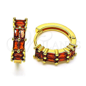 Argolla Huggie 02.210.0673.2.15 Oro Laminado, Diseño de Baguette, con Granate Zirconia Cubica, Pulido, Tono Dorado