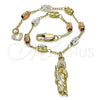 Pulsera de Dije 03.351.0156.08 Oro Laminado, Diseño de San Judas, Diamantado, Tres Tonos (04 MM Thickness, 8 Inches Length)
