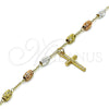 Pulsera de Dije 03.351.0159.08 Oro Laminado, Diseño de Crucifijo, Diamantado, Tres Tonos (04 MM Thickness, 8 Inches Length)