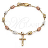 Pulsera de Dije 03.351.0159.08 Oro Laminado, Diseño de Crucifijo, Diamantado, Tres Tonos (04 MM Thickness, 8 Inches Length)