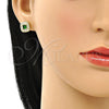 Arete Dormilona 02.344.0082.4 Oro Laminado, Diseño de Cluster, con Verde Zirconia Cubica and Blanca Micro Pave, Pulido, Tono Dorado