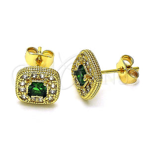 Arete Dormilona 02.344.0082.4 Oro Laminado, Diseño de Cluster, con Verde Zirconia Cubica and Blanca Micro Pave, Pulido, Tono Dorado
