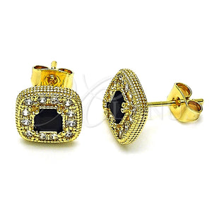 Arete Dormilona 02.344.0082.5 Oro Laminado, con Negro Zirconia Cubica and Blanca Micro Pave, Pulido, Tono Dorado