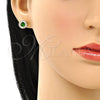 Arete Dormilona 02.344.0081.4 Oro Laminado, Diseño de Cluster, con Verde and Blanca Zirconia Cubica, Pulido, Tono Dorado