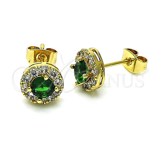 Arete Dormilona 02.344.0081.4 Oro Laminado, Diseño de Cluster, con Verde and Blanca Zirconia Cubica, Pulido, Tono Dorado