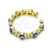 Anillo Multi Piedra 01.253.0041 Oro Laminado, Diseño de Ojo Griego, con Blanca Zirconia Cubica, Esmaltado Azul, Tono Dorado (One size fits all)