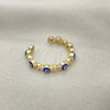 Anillo Multi Piedra 01.253.0041 Oro Laminado, Diseño de Ojo Griego, con Blanca Zirconia Cubica, Esmaltado Azul, Tono Dorado (One size fits all)