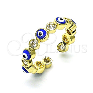 Anillo Multi Piedra 01.253.0041 Oro Laminado, Diseño de Ojo Griego, con Blanca Zirconia Cubica, Esmaltado Azul, Tono Dorado (One size fits all)