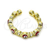 Anillo Multi Piedra 01.253.0041.1 Oro Laminado, Diseño de Ojo Griego, con Blanca Zirconia Cubica, Esmaltado Rojo, Tono Dorado (One size fits all)